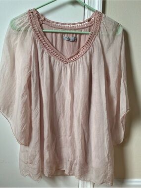 Elena Baldi pale pink silk double layer top 3/4 sleeve size S